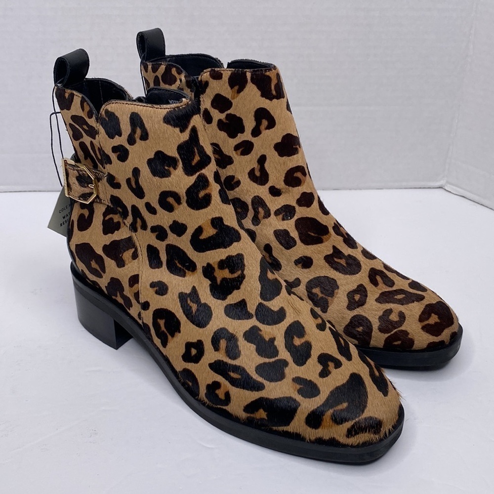 Cole Haan Womens Kimberly Waterproof Haircalf Leopard Leather Bootie Size 6 - Picture 3 of 8